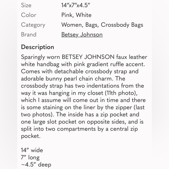 BETSEY JOHNSON White Crossbody/Handbag with Pink Gradient Ruffles - Picture 13 of 16